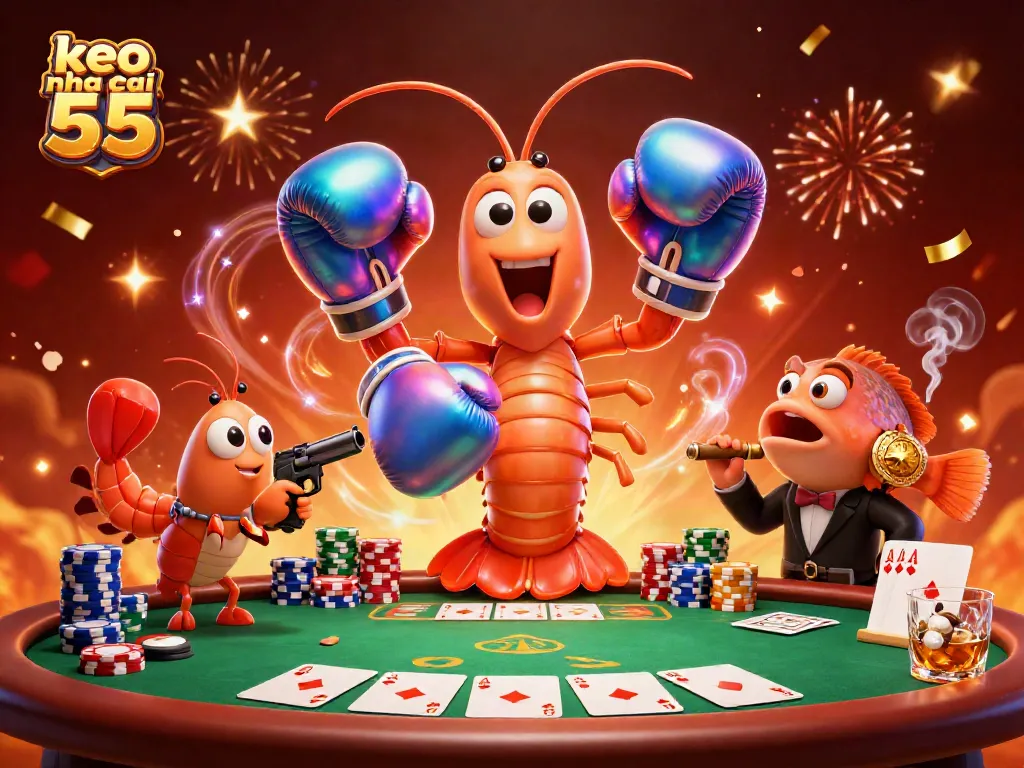 Experience thrilling action with keo nha cai 55 in a vibrant casino showdown featuring unique sea creature characters.