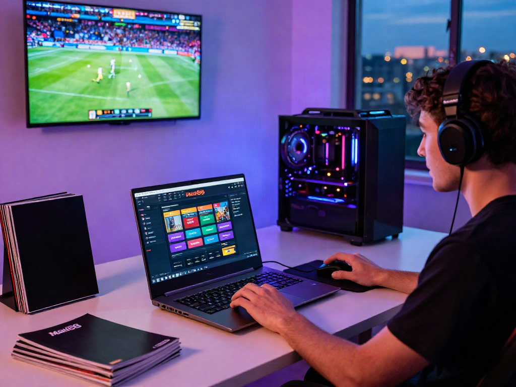 Engaged player enjoying the Man88 online gaming experience with a vibrant setup.
