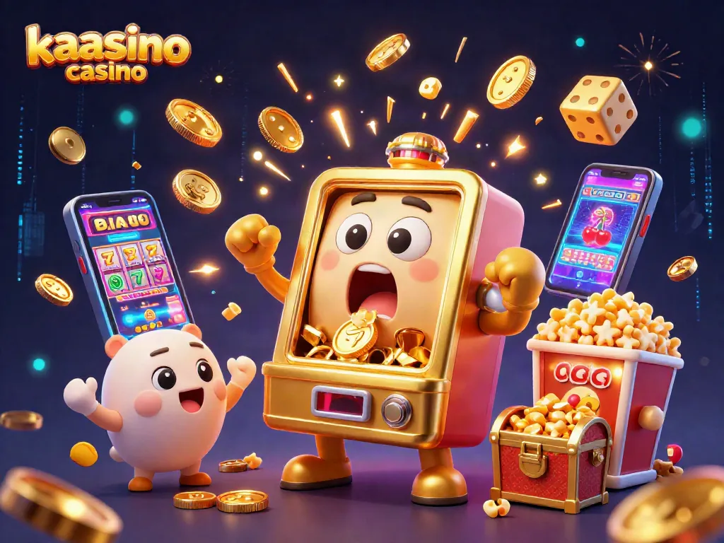 Experience excitement with the kaasino casino's dynamic jackpot scene, featuring golden slot machines and festive elements.