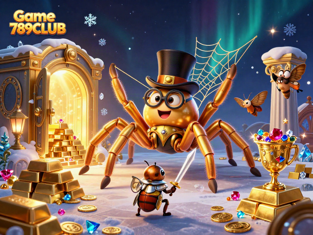 Experience the thrilling Game 789CLUB with vibrant characters and sparkling treasures in a dynamic casino scene.