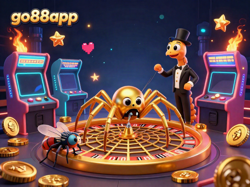 Spin the winnings with go88app at this exciting golden roulette scene filled with colorful arcade elements.