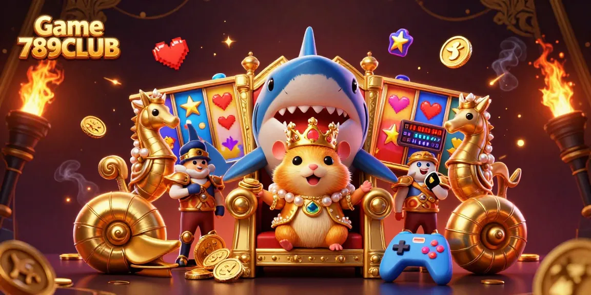 Experience the thrill of Game 789CLUB with the golden hamster king amidst slot machine excitement.