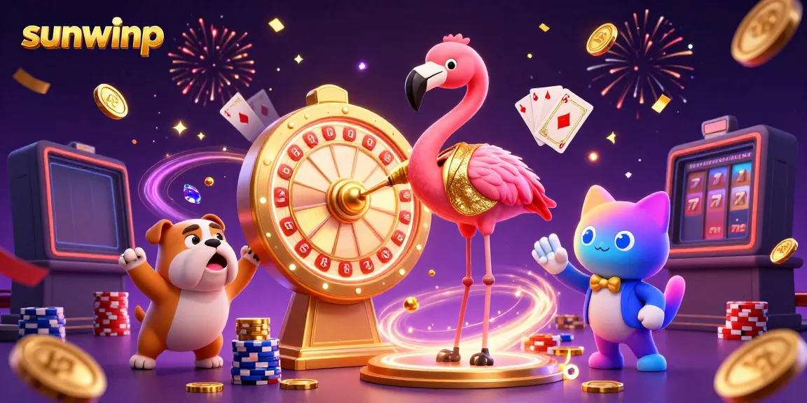Experience thrilling gaming action at sunwinp with a festive casino scene filled with golden prizes and excitement.