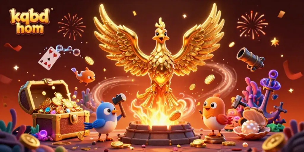 Experience kqbd hom with a dazzling phoenix emerging from molten gold amidst rich gambling elements.