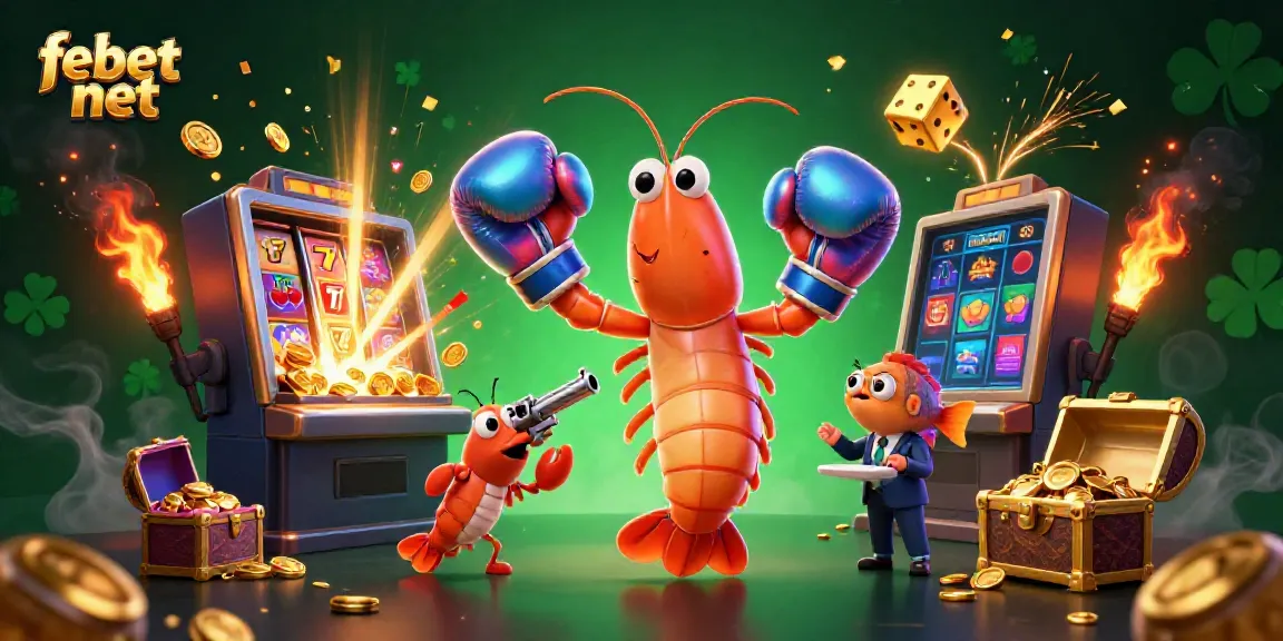 Engage with febet net's exciting casino games in an energetic 3D cartoon scene filled with slot machines and vibrant characters!