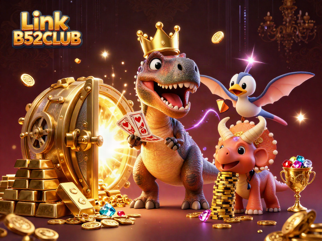Experience thrilling gameplay with Link B52CLUB featuring a dinosaur-themed casino scene.