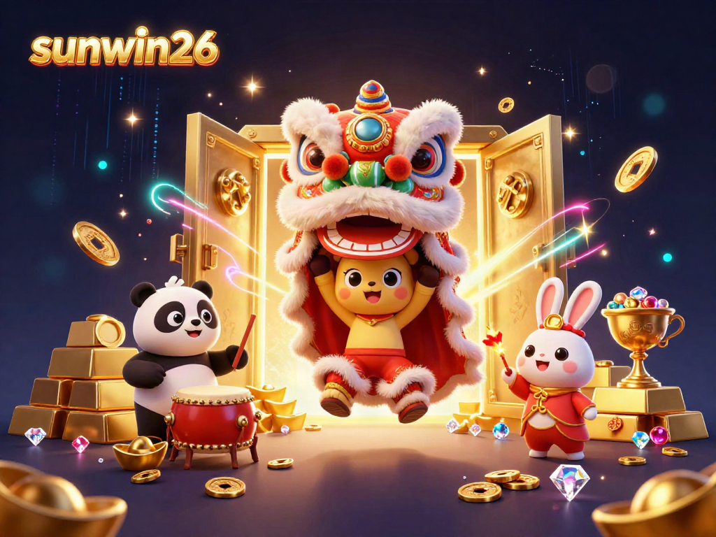 Experience the vibrant action of sunwin26 with a joyful lion dance and treasure explosion.