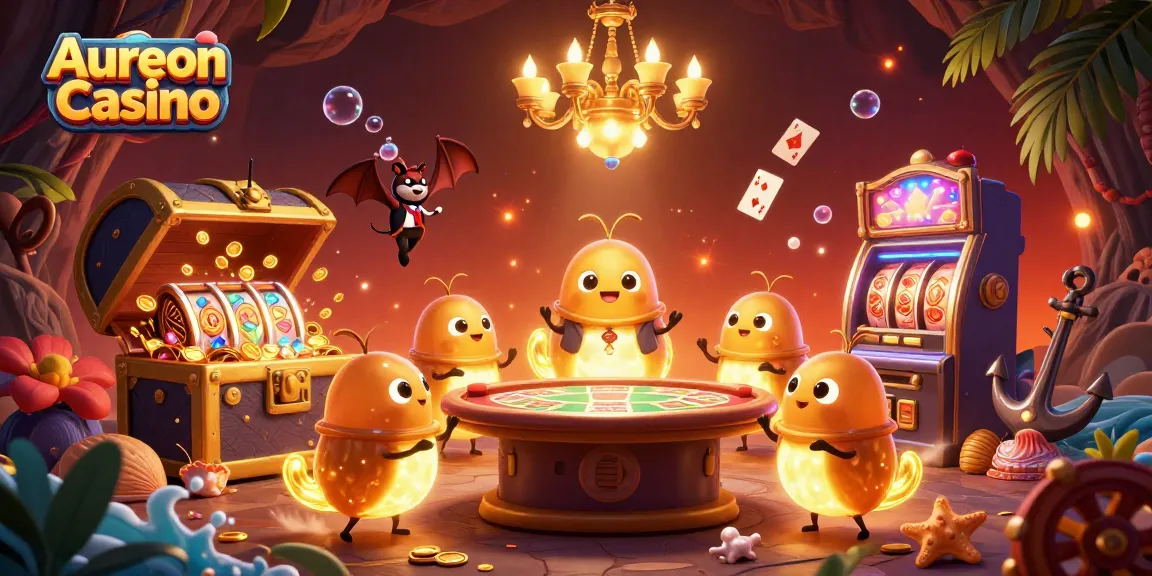 Aureon Casino invites players to spin slots amid vibrant themed elements in this captivating illustration