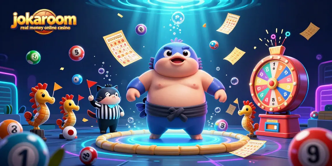 Engage with the vibrant scene of jokaroom real money online casino featuring dynamic underwater characters, lottery elements, and immersive game action.